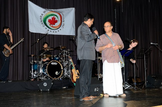 Canara World Foundation honours Comedy King, Francis Fernandes with his 100th Shawl at the Canara Kalaa Saanz, 2012